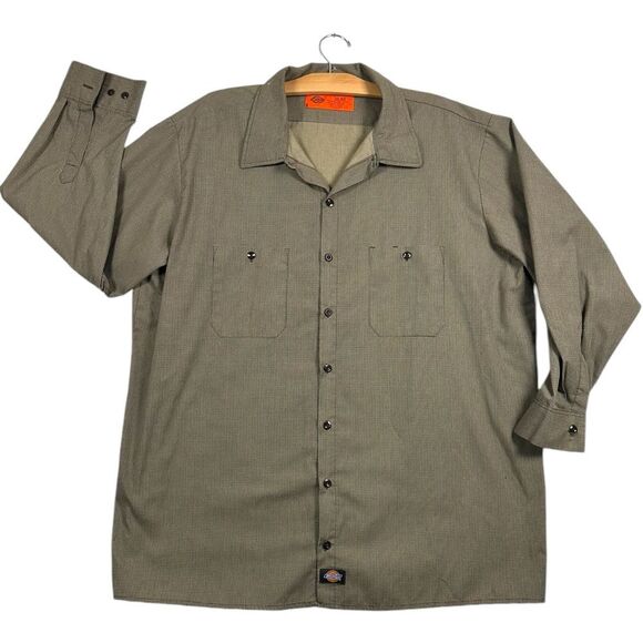 Vintage Dickies Work Shirt Men's Houndstooth Button Up khaki Grunge Skater sz 3x - Picture 1 of 8